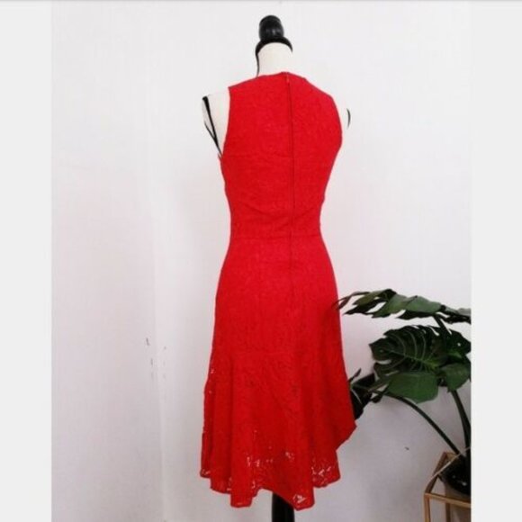NWOT💕H & M Holiday Red Lace Midi Fit Flare Dress - Picture 5 of 12